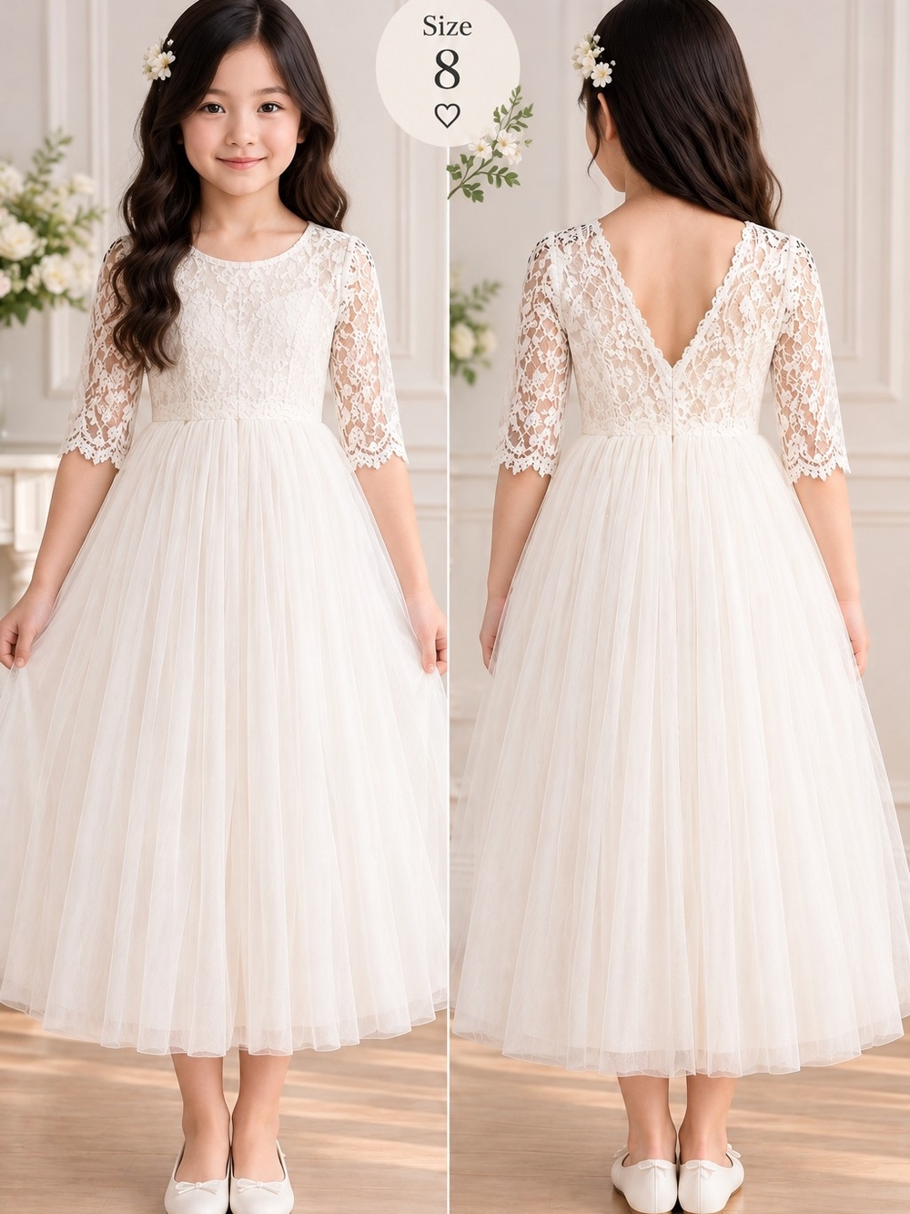 Ivory Lace & Tulle Girls' Formal Dress by
